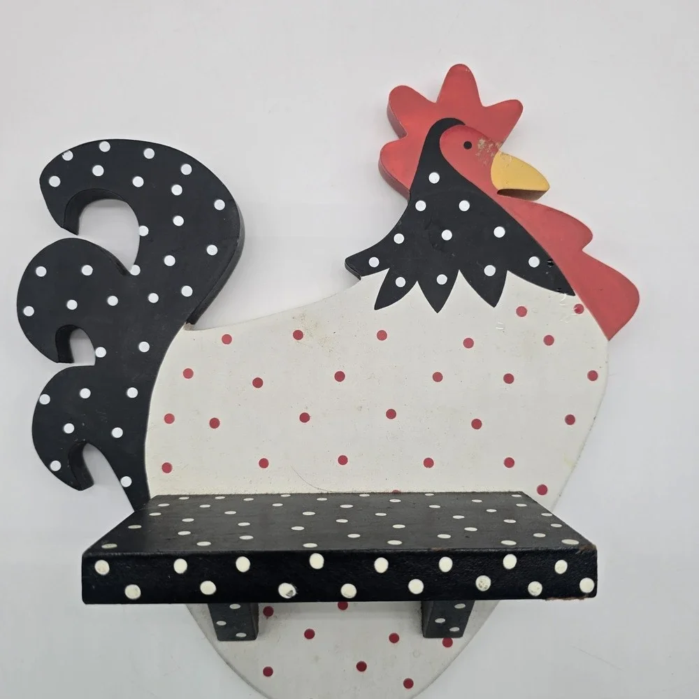 Kitchen Rooster Chicken Figurine Wooden Farmhouse Decor Shelf COTTAGE CORE